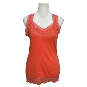 Vintage Y2K Lace Trim Tank Top Coral L Cami Racer Back Coquette Mossimo Feminine